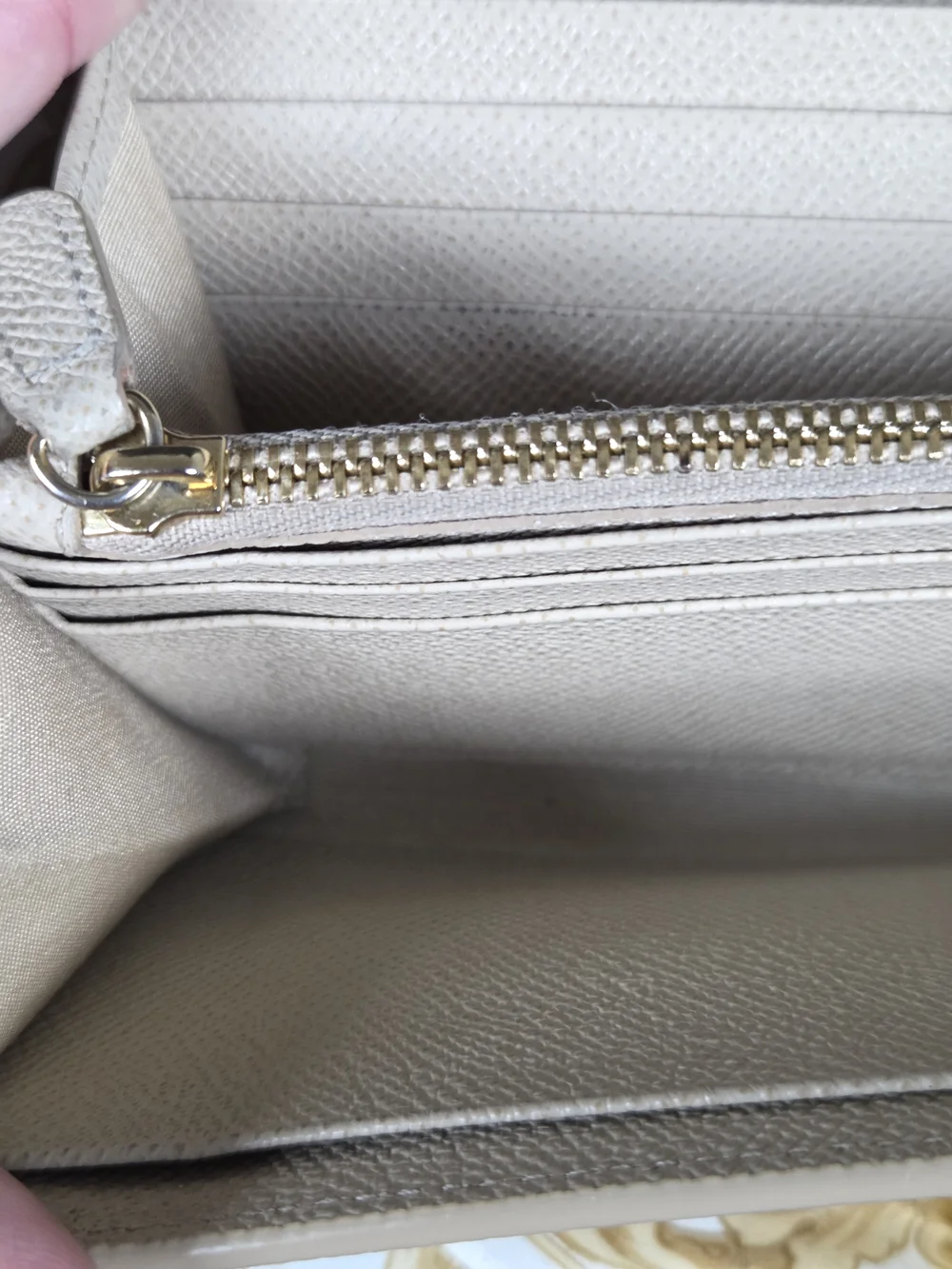 Salvatore Ferragamo Beige Leather Chain Clutch with Gold Hardware